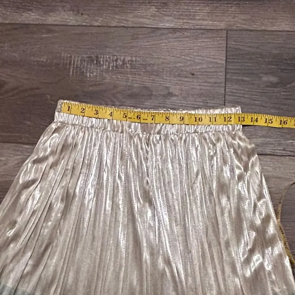 ZARA Color Block Metallic Pleated Skirt, Size Small
